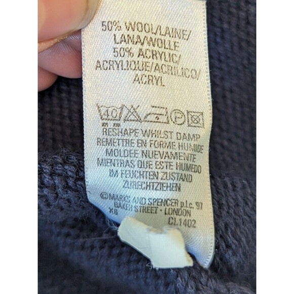 Marks & Spencer Sweater Womens Large Wool Knit Pullover‎ Navy Blue V Neck Collar - Picture 7 of 9